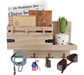 25DOL Rustic Mail Organizer Wall Mount and Key Holder for Wall. 14.5x9in Entryway Organizer with Double Hooks Clips and Platform Distressed Wood Mail Sorter Letter Holder. Home Office Organization - BSQ8V42BW