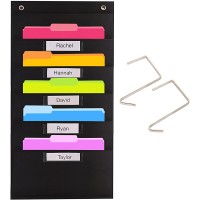 5 Pocket Heavy Duty Storage Pocket Chart with Nametags 2 Over Door Hangers Included Hanging Wall File Organizer for File Folders Black - BOFET2HSC