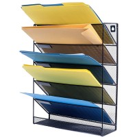 5 Tray Wall File Organizer Metal Mesh Organizer with 5 Trays Perfect for Sorting Incoming Mail Storing Important Letter Files Folders Papers Books Binders and More - BZTAZCC4S