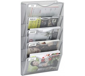 EasyPAG File Organizer Mesh 5 Pockets Large Capacity Wall Hanging File Organizer Vertical Holder Rack for Office Home,Silver - B5LQF3CS3