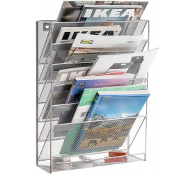 Frcctre Wall File Organizer 6 Tier Metal Vertical Wall Mount File Holder Hanging File Organizer Cubical Document Storage Mesh Rack with 1 Flat Tray for Partition Office Home Silver - B5KB5LNV4