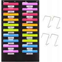 Heavy Duty 20 Pocket Storage Chart with Nametags 4 Stainless Steel overdoor Hangers Included Hanging Wall File Organizer | Organize Your Assignments Files Papers & More - BADDPKRC7