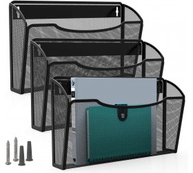 MaxGear Mesh File Holder Wall Organizer 3 Pockets Hanging File Organizers Wall Mounted Paper Organizer Holders Wall Bins for Office and Home Black - BJBRPCQYY