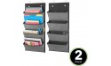 mDesign Soft Fabric Wall Mount Over Door Hanging Storage Organizer 4 Large Cascading Pockets Holds Office Supplies Planners File Folders Notebooks Textured 2 Pack Charcoal Gray Black - BOGK7WME3