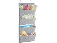 mDesign Soft Fabric Wall Mount Over Door Hanging Storage Organizer 4 Large Pockets for Child Kids Room or Nursery Hooks Included Textured Print Gray - B2HFQN7DI
