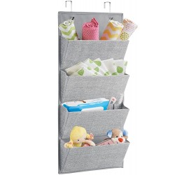 mDesign Soft Fabric Wall Mount Over Door Hanging Storage Organizer 4 Large Pockets for Child Kids Room or Nursery Hooks Included Textured Print Gray - B2HFQN7DI