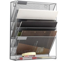 Mesh Hanging Wall File Organizer 5 Tier Vertical Mount Durable Wall File Holder with Bottom Flat Tray for Office Home， Silver - BEZRY263L