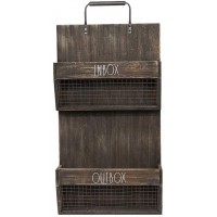 Rae Dunn Wall File Holder – 2 Tier Vintage Wooden Inbox and Outbox with Galvanized Steel Wire Document and Paperwork Organization and Storage – Mounts to Wall and Doors - BKJASCUBY