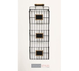Wall File Holder with Wood Handle – Black Three Tier Durable Metal Rack with Spacious Slots for Easy Organization Mounts on Wall and Door for Office Home and Work – by Designstyles - BJOLRVUW3
